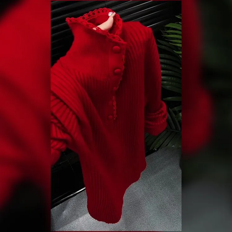 时尚复古翻领高级针织衫女2025秋季新款大码遮肉修身显瘦百搭上衣