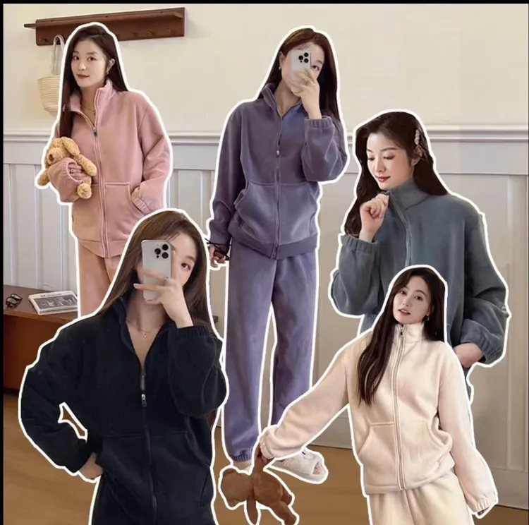 海豚绒男女同款情侣款拉链款立领款加厚加绒睡衣家居服可以外穿