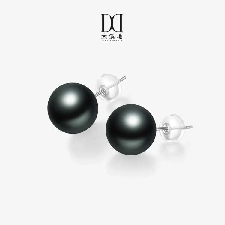 陈陈推荐大溪地黑珍珠海水耳钉18K金秋冬大颗皮草搭档贵气