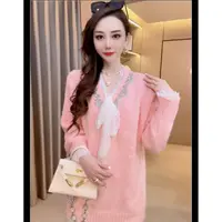 【甜心教主】<重工版本>重工钉珠轻奢百搭显瘦蕾丝蝴蝶结针织上衣