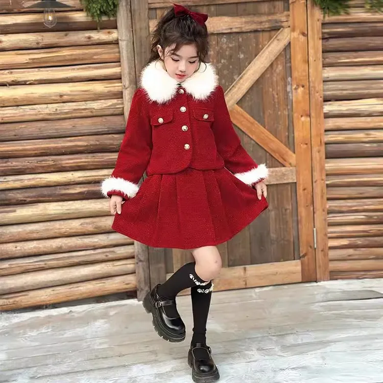 小香风连衣裙大童冬季新款甜美可爱小女孩新年战袍高级感年服套装