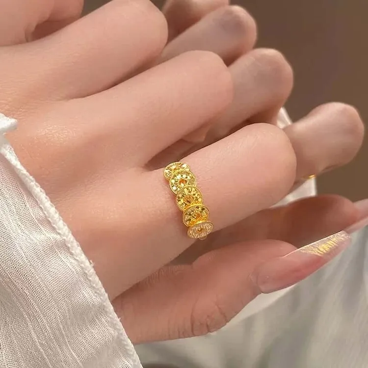 铜合金戒指 碎碎冰五帝钱戒指女款轻奢高级感食指戒新中式指环女
