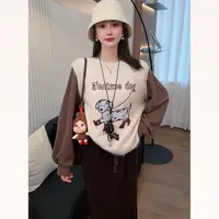 【秋天的氛围感是毛衣给的】超好看卡通印花针织马甲拼接袖毛衣