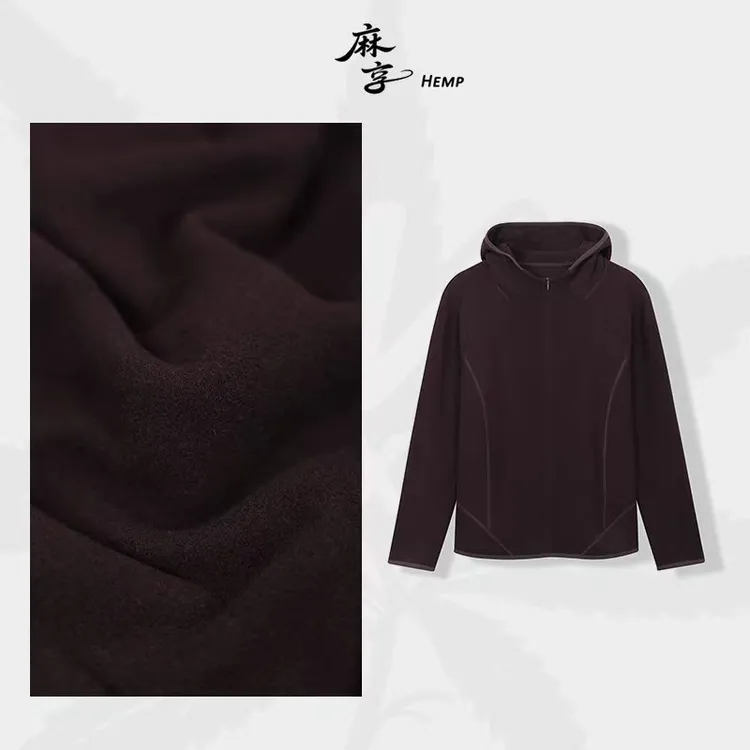 麻享蚕丝澳绒连帽衫显瘦分割线卫衣戴帽打底帽衫FSY51043