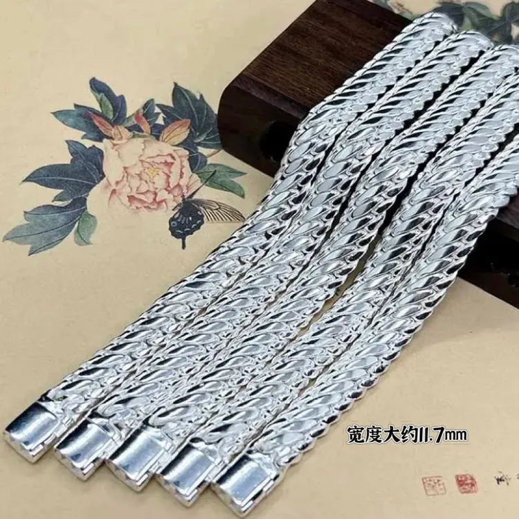 足银手链 足银999三马鞭手链纯手工鲁班扣精工男士手链七夕送男友