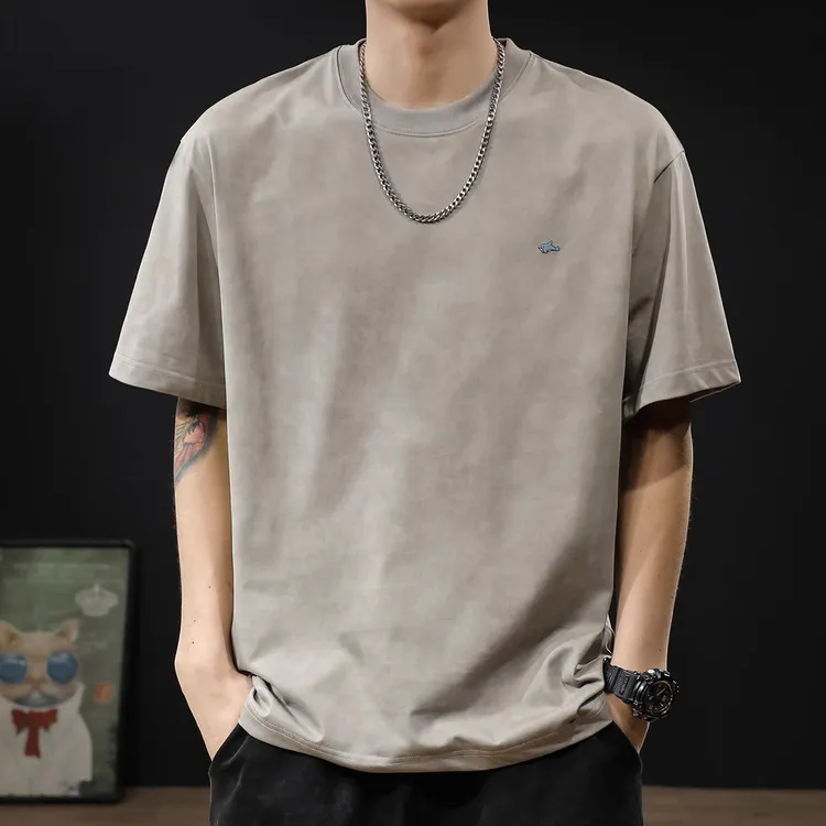 MR.MUDI/穆迪先生2025新款夏季水洗复古圆领短袖t恤男士大码上衣