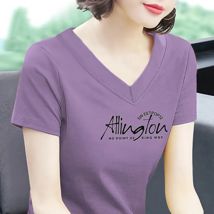 100纯棉短袖t恤女2025新款复古印花鸡心领夏装减龄甜美半袖上衣潮