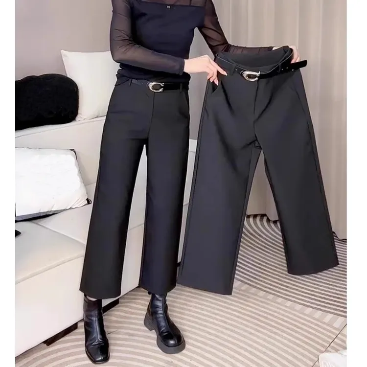 大码女装2025春秋爆款美式直筒休闲西装裤梨形身材显瘦九分阔腿裤