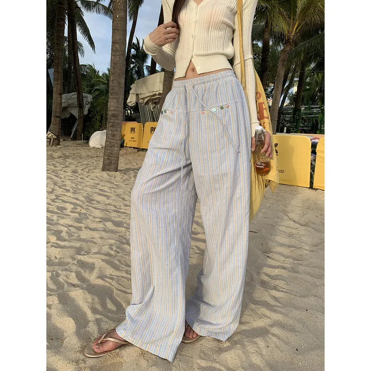 春季韩系甜美直筒阔腿宽松条纹休闲裤261H0801