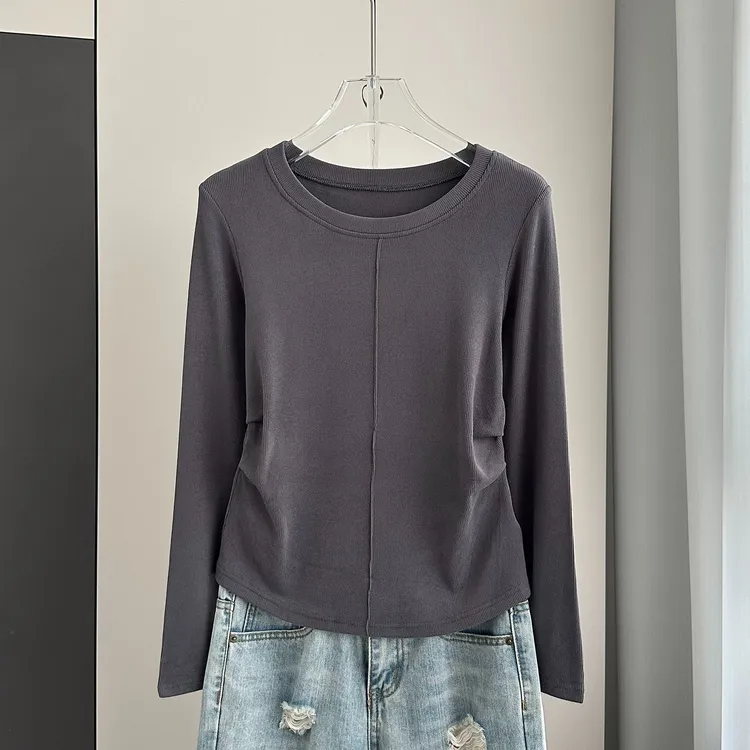 2025年秋冬季内搭加厚薄绒长袖女正肩T恤螺纹内搭打底衫保暖上衣