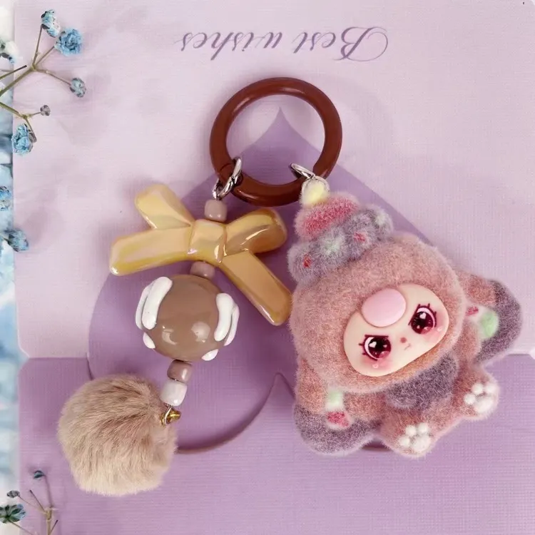 植绒甜点三岁娃饰品配件卡通萌粒钥匙链包包挂饰潮玩小挂件AGG