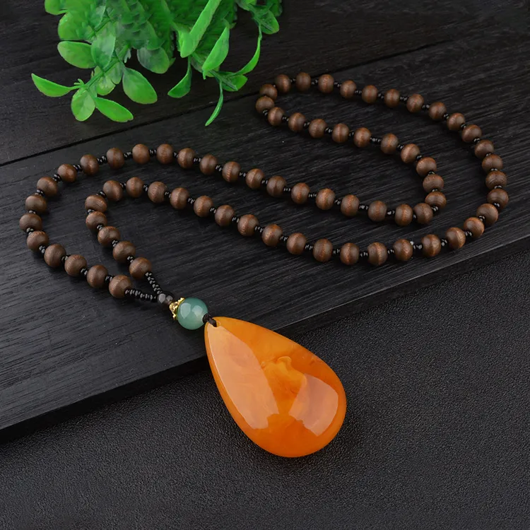 长款毛衣链平安扣水滴形吊坠