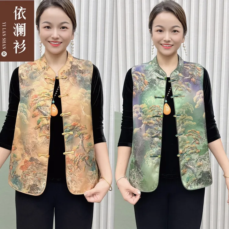 新中式国风马甲女2025春季新款复古马夹中老年妈妈装无袖坎肩上衣