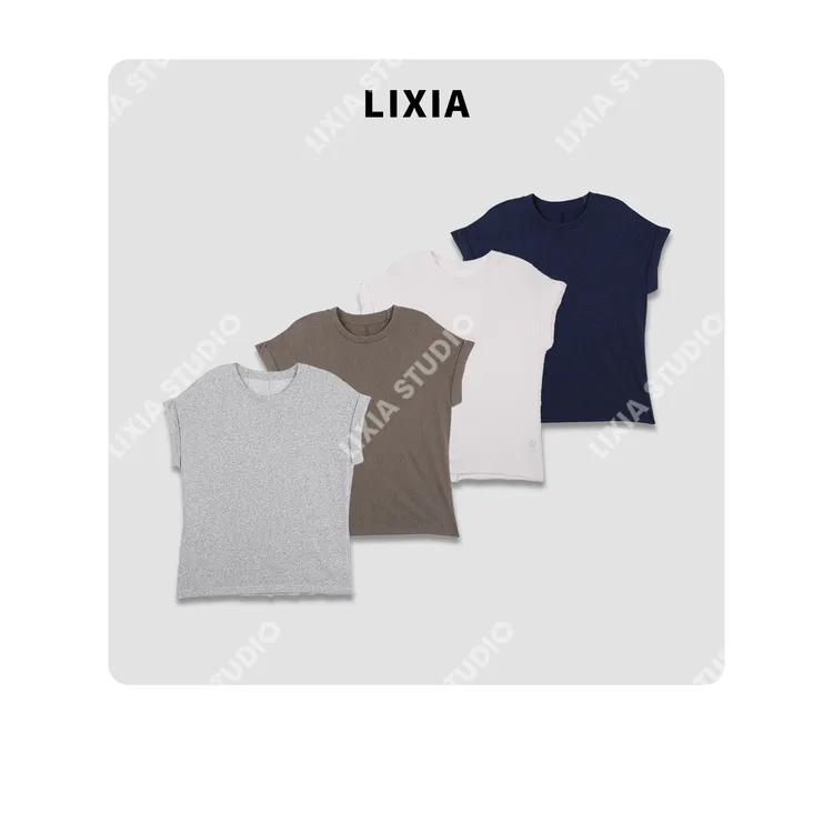 LIXIA【懒人日记】慵懒风休闲简约薄款透气打底飞袖圆领T恤-D8028