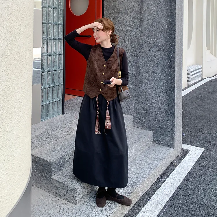 法式复古印花马甲半身裙套装女2025年秋季巨好看高级感气质两件套