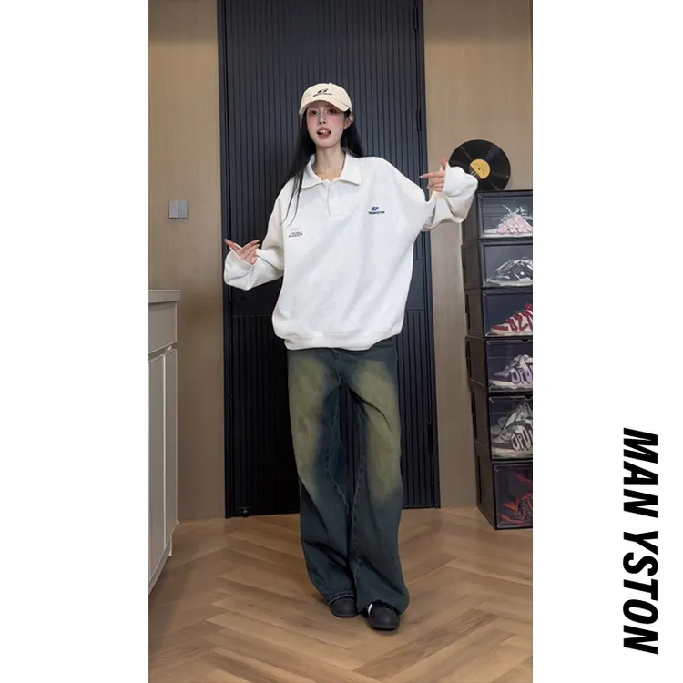 美式高街400g重磅翻领卫衣情侣男女同款春秋季潮牌青少年内搭上衣