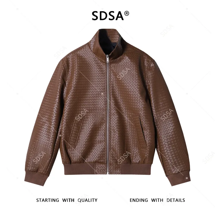 SDSA男士秋冬新款痞帅男装复古皮衣格子拉链立领夹克百搭时尚外套