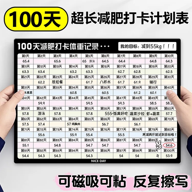 100天减肥瘦身打卡表格体重管理计划自律打卡百日减肥健身冰箱贴