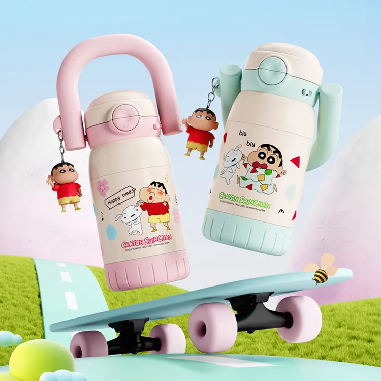 蜡笔小新水杯保温杯儿童女生学生上学专用女孩手提吸管316食品级