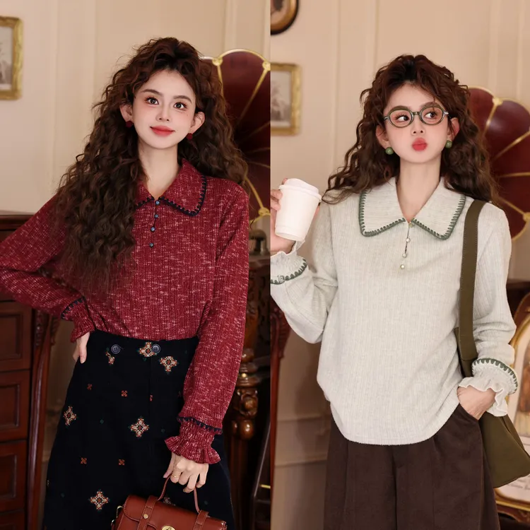 陈大器【芳草嫩芽】复古港风坑条百搭休闲宽松衬衫上衣JF1103382