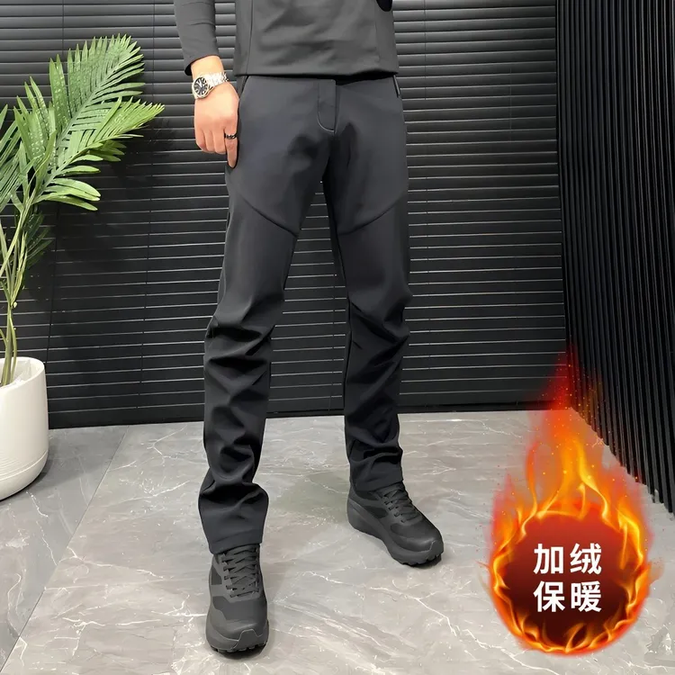 潮牌男款简约百搭修身加绒长裤男秋冬季高级感重工舒适时尚休闲裤