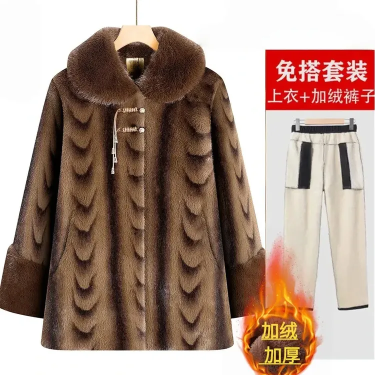 洋气妈妈新中式加绒加厚保暖外套奶奶装棉衣中长款大衣中老年棉袄