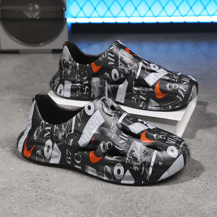 夏季厚底男款潮流防滑耐磨软底洞洞鞋上班运动户外沙滩涉水拖鞋适