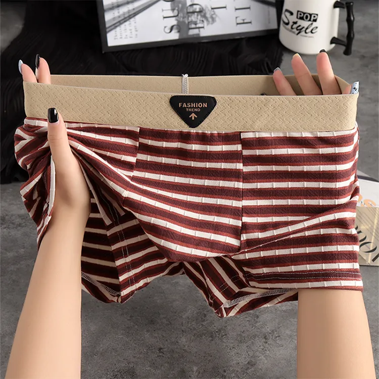 男生条纹棉质舒适亲肤内裤学生运动个性宽松透气无痕中腰平角裤衩