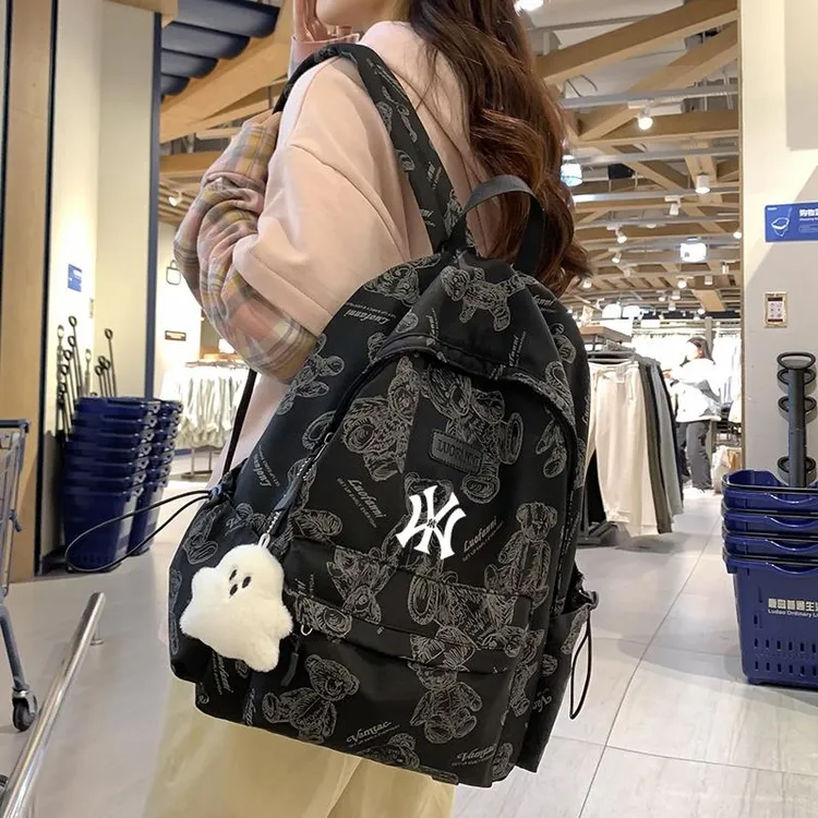 【开学书包】印花小熊书包初中女生简约百搭背包时尚大容量节日礼物