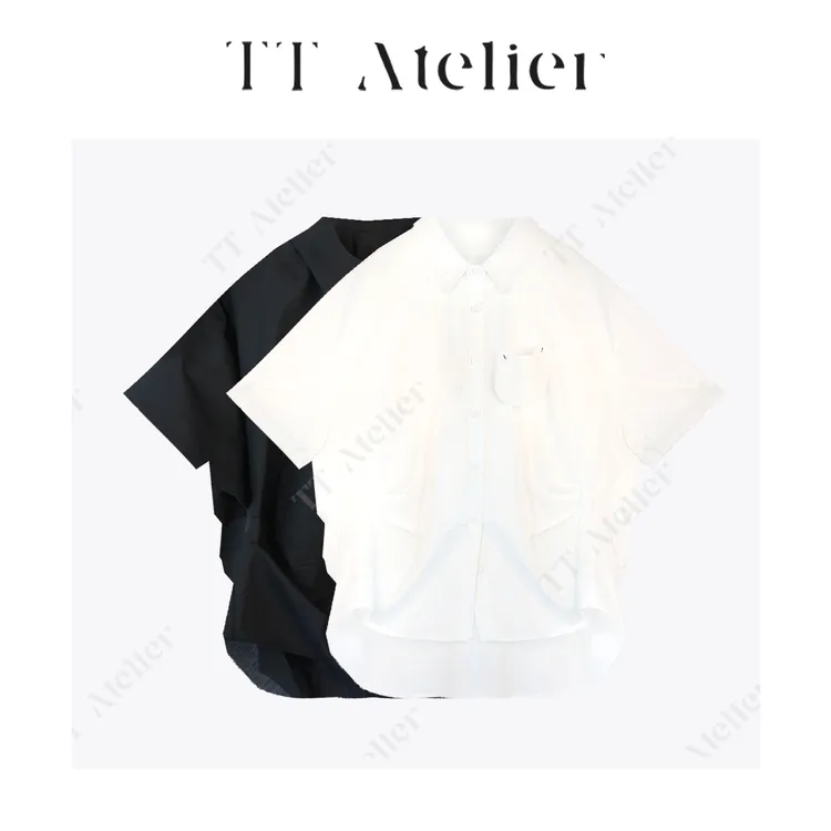 TT设计师【褶艺翩翩】夏季新款纯棉短袖小众抽皱显瘦衬衫TT259871