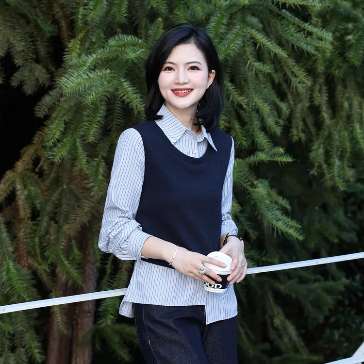 【假两件衬衫】枫竺阿楠anan气质翻领条纹衬衫女叠穿松弛感出游上衣