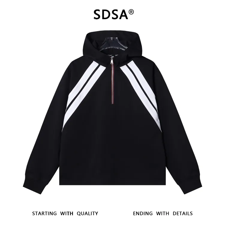 SDSA秋冬新款痞帅男装韩版撞色织带半拉链立领连帽卫衣百搭上衣