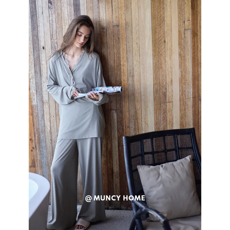 曼系“会呼吸的云感面料”莱赛尔纯色睡衣女春秋长袖软糯显瘦套装