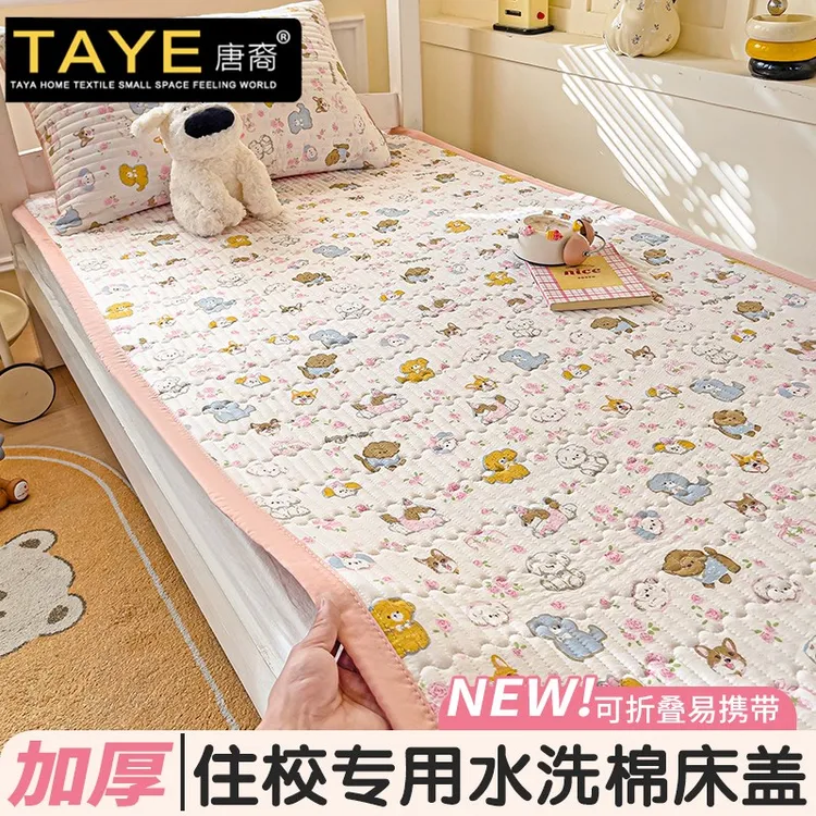 学生宿舍水洗棉夹棉床盖单件90x190床垫2025新款卡通风可爱床褥子