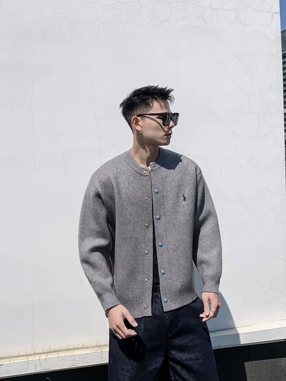 YG/731秋季针织开衫男士韩系休闲简约百搭情侣圆领毛衣外套