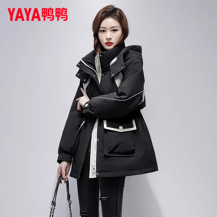 YAYA/鸭鸭羽绒服女短款2024年冬季新品时尚棒球领鸭绒保暖外套