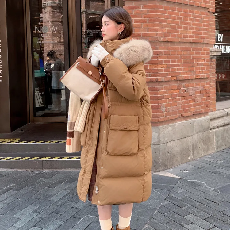 90绒大码羽绒服女中长款收腰大毛领加肥加大码260斤宽松显瘦韩版