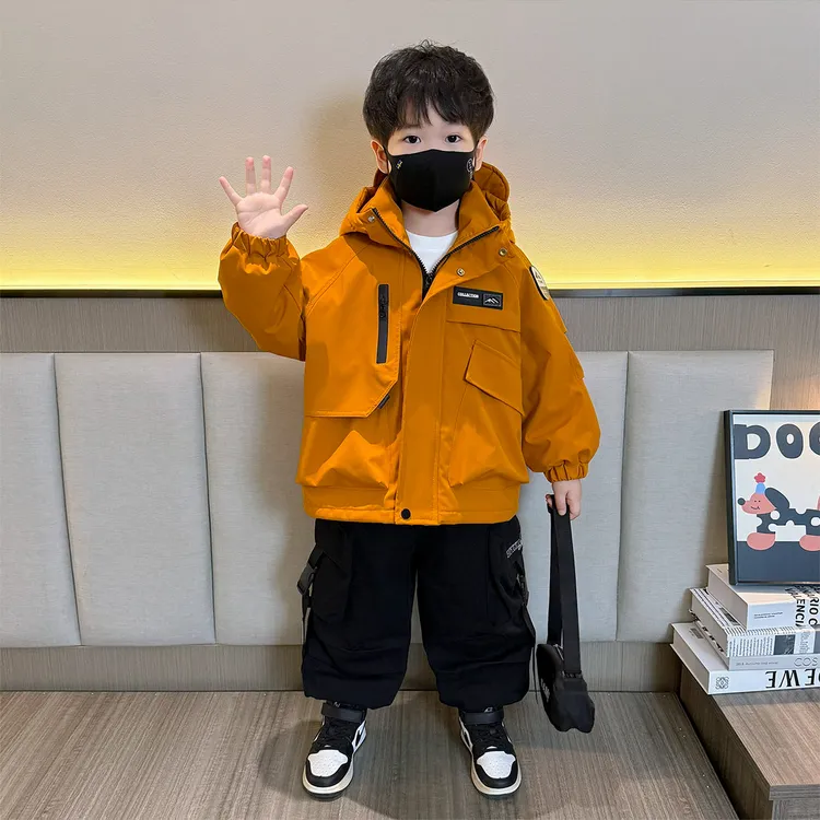 男童夹棉外套秋冬款2025新款儿童加厚冲锋衣三合一宝宝摇粒绒衣服