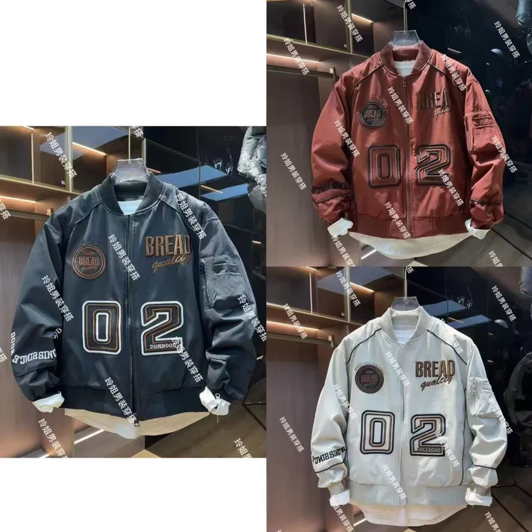 2025年黑色刺绣棒球棉服外套秋季新款美式飞行员夹克情侣宽松夹克