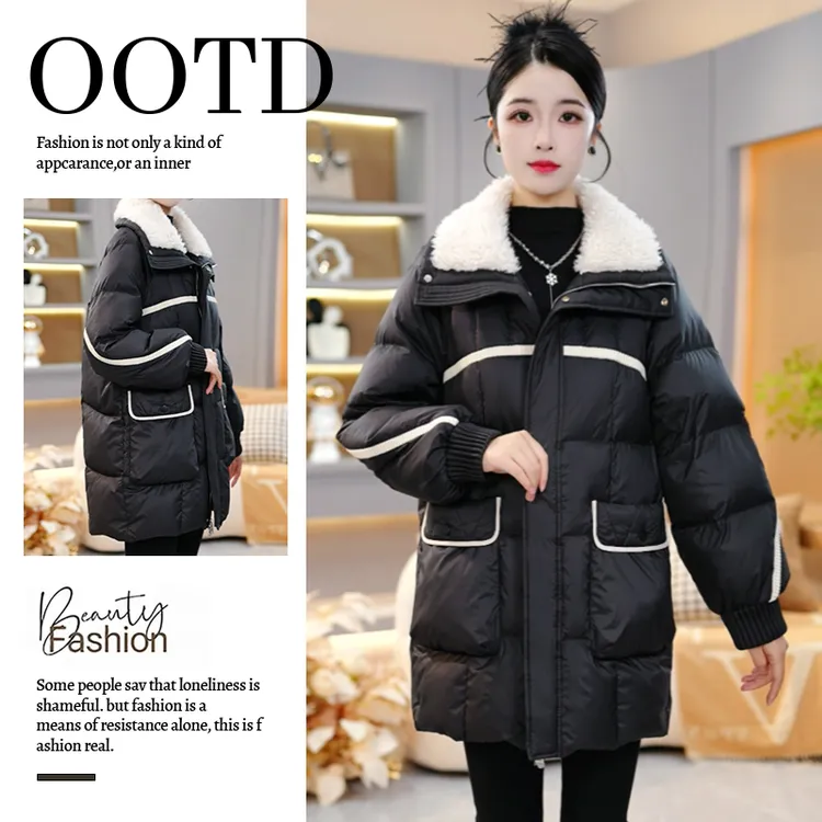 加厚高级感复古时尚棉服女2025年冬季新款百搭中长款拉链保暖外套