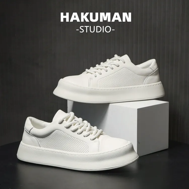 冰感夏季薄真皮小白鞋透气打孔镂空牛皮高级感百搭超轻增高ins