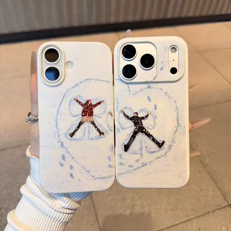 油画冬天雪地情侣适用iPhone17/15/14/13promax手机壳12/11防摔