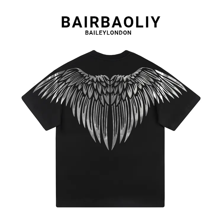 BAIRBAOLIY潮牌天使翅膀短袖嘻哈男装欧美高街穿搭舒适百搭半袖衫