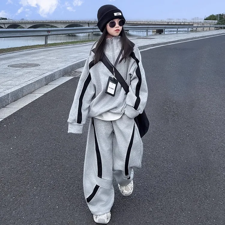 女童秋装半拉链卫衣裤子2025新款大儿童休闲洋气时髦新款运动套装