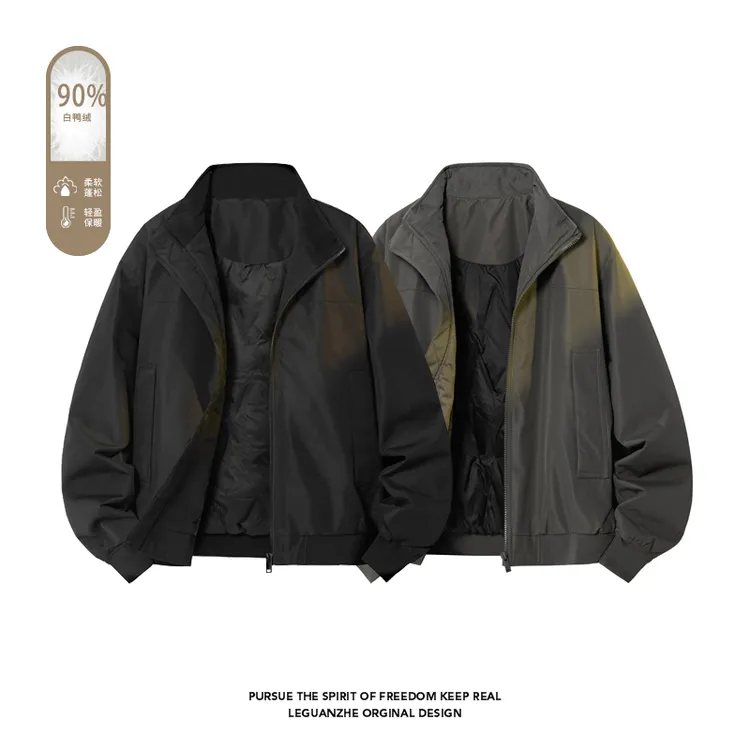 2025新美式飞行夹克男秋冬季重磅硬挺立领硬汉穿搭工装羽绒服