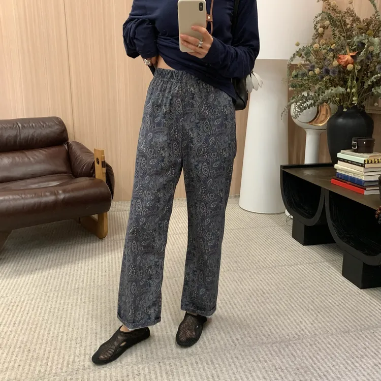 ByJunjun【腰果花】定制花色直筒布裤夏季宽松休闲裤