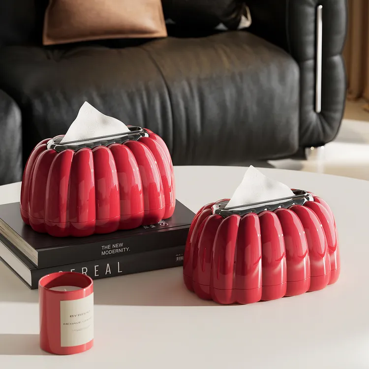 橱明星安可拉红南瓜纸巾盒轻奢中古风升降抽纸盒客厅卧室高颜值