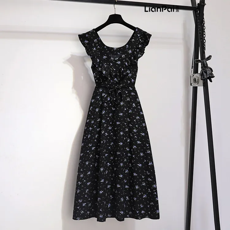 法式荷叶边碎花连衣裙女2025夏季新款收腰显瘦小个子超仙洋气长裙