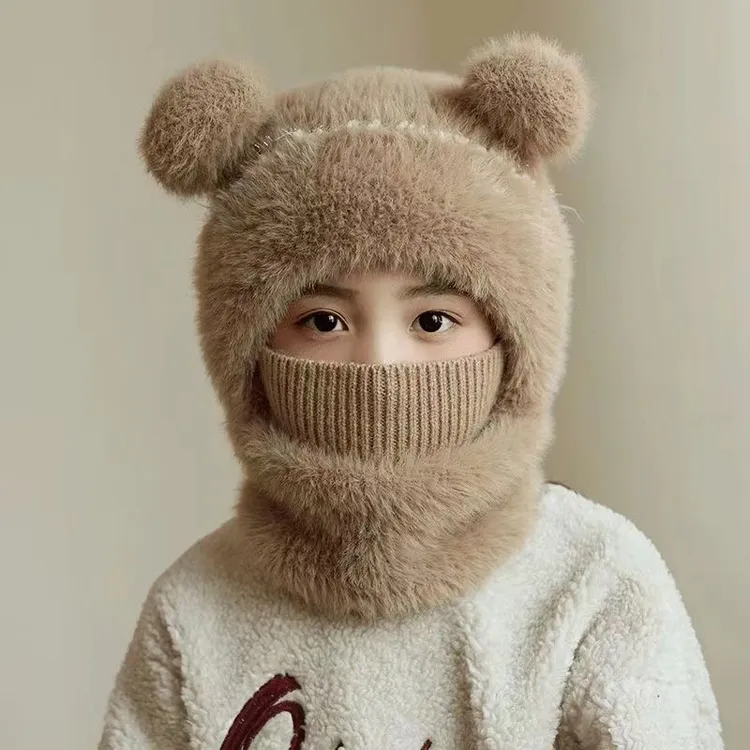 儿童冬天加厚防风帽子户外口罩一体围脖加绒韩版保暖护耳骑车男童