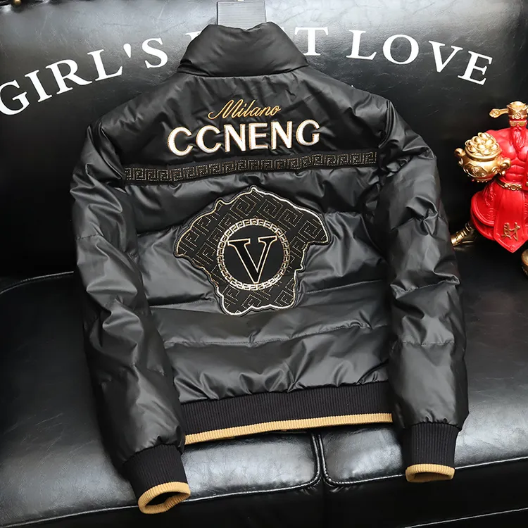 VENUIWON高级感冬装90白鸭绒加厚外套潮流男士立领羽绒服帅气夹克
